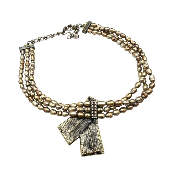 Heidi Daus Pink Crystal Pearl Bronze Tone 16 to 18 Inch Necklace - Picture 3 of 3